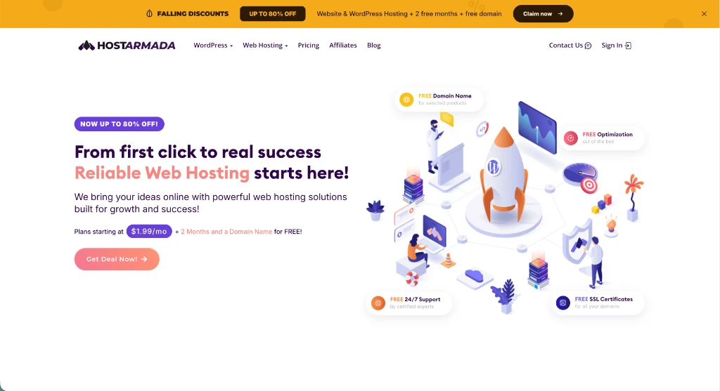 HostArmada homepage featuring cloud SSD platform