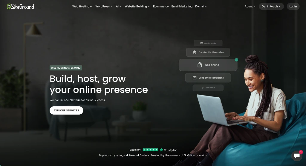 SiteGround homepage featuring managed cloud hosting