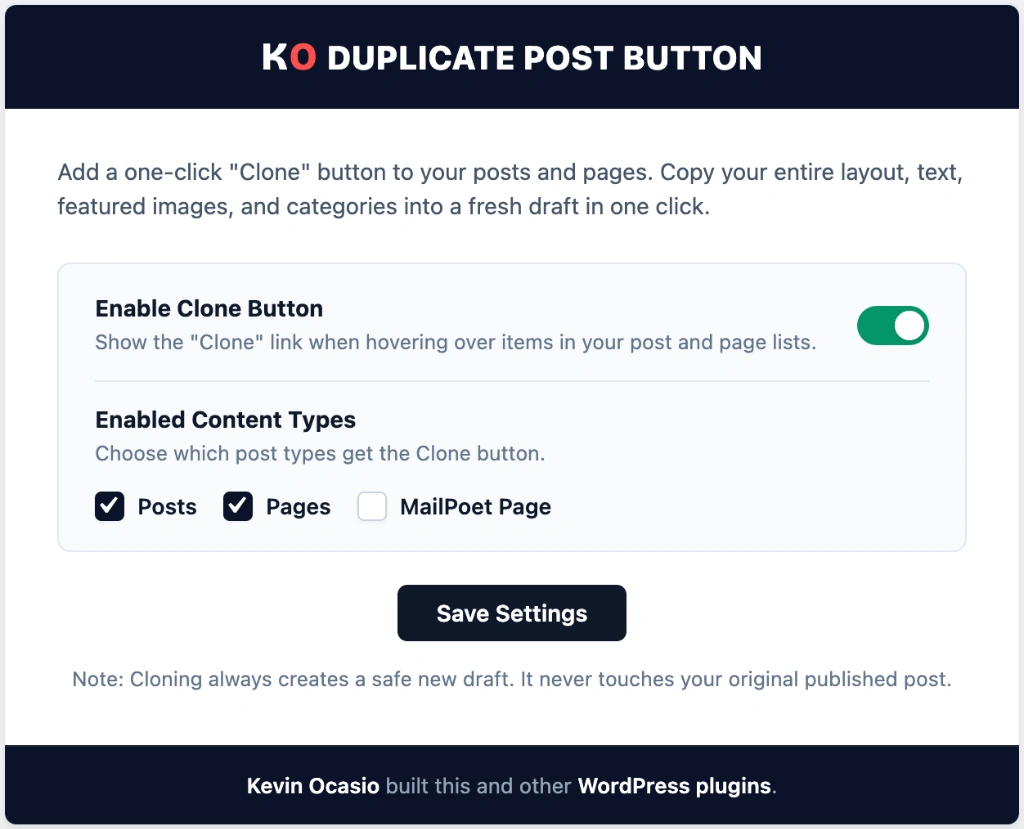 duplicate posts in wordpress dashboard screen