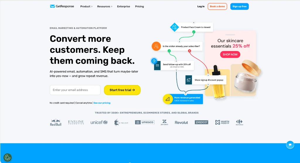 GetResponse visual automation workflow builder interface