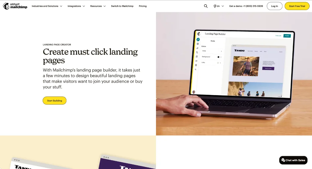 Mailchimp landing page creator dashboard