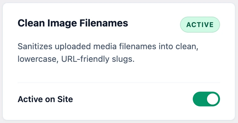 Ocasio Clean Image Filenames WordPress Dashboard Screen