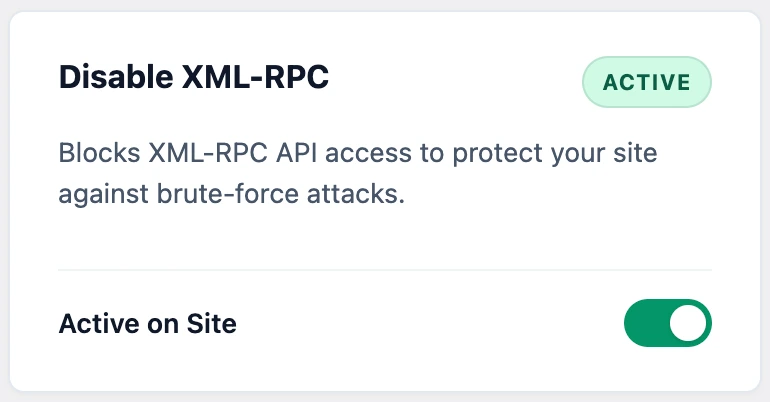 Ocasio Disable XML-RPC WordPress Dashboard Screen
