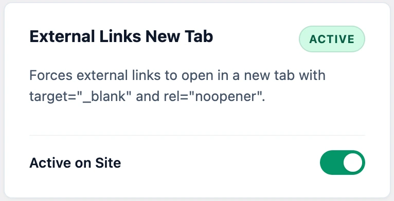Ocasio External Links New Tab WordPress Dashboard Screen