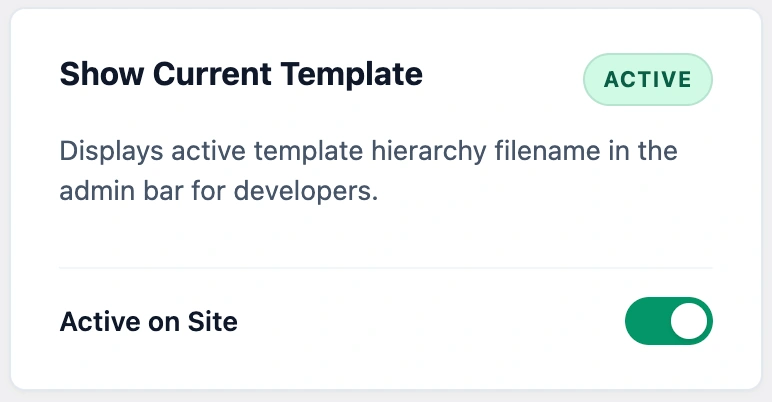 show current template wordpress dashboard screen